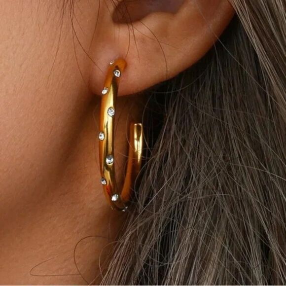 #45 ⭐️ New Classic Gold Plated Zircon Hoop Earrings - Picture 2 of 7